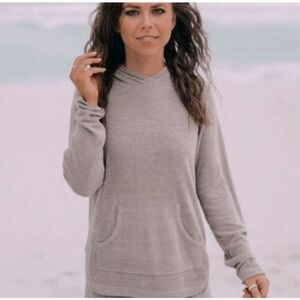 Barefoot Dreams CozyChic‎ Ultra Lite Pullover Hoodie Taupe Stretchy Size Small